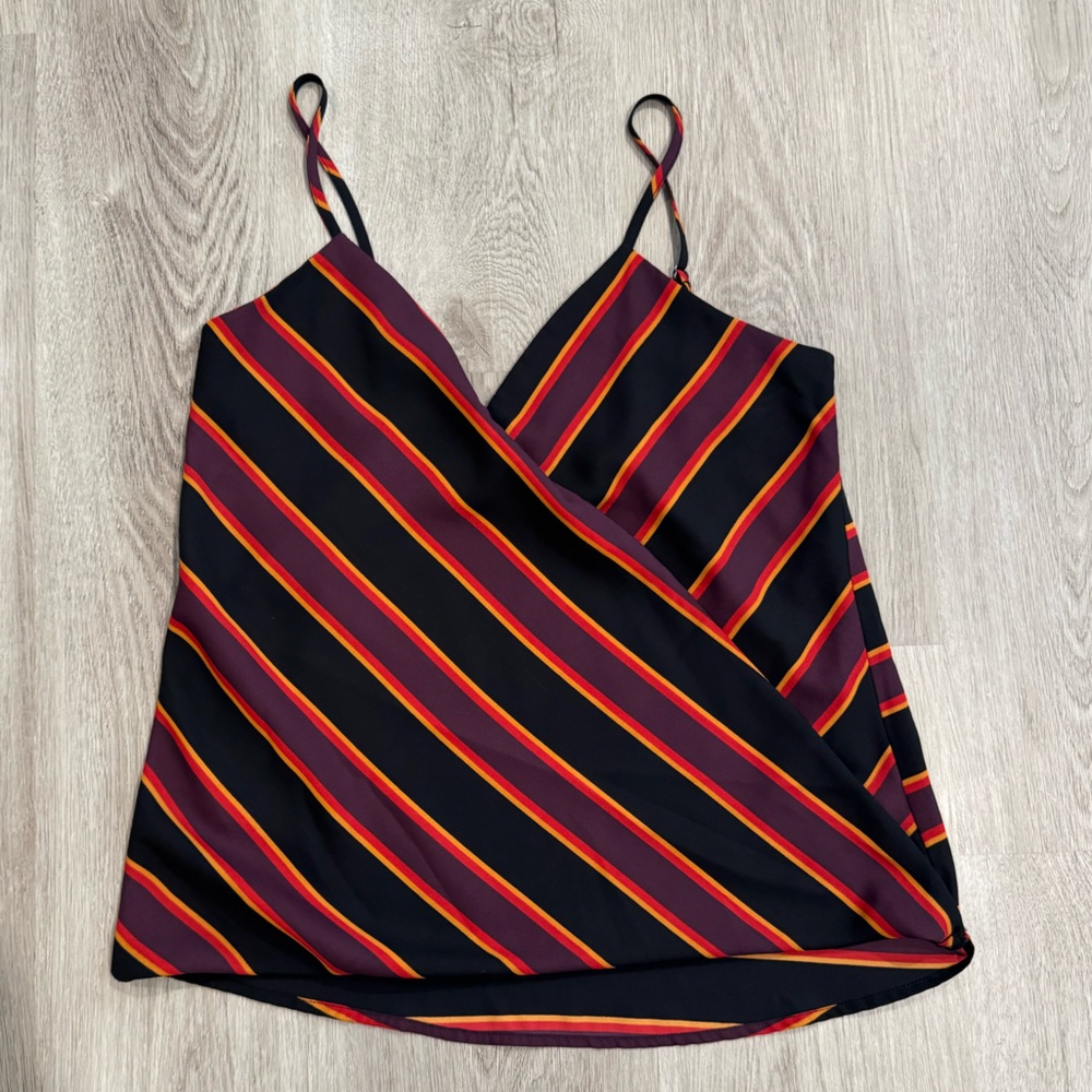 Allison Joy Multicolor Striped Top Faux Wrap Size XS